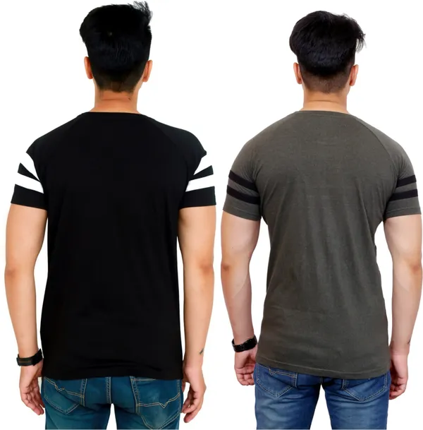 Pack_of_2_Green_&_Black_Cotton_Blend_Self_Design_T-Shirt_For_Men