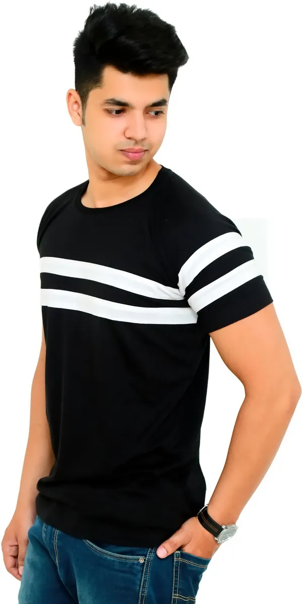 Pack_of_2_Green_&_Black_Cotton_Blend_Self_Design_T-Shirt_For_Men