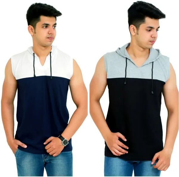 Pack_of_2_Black_&_Grey_Cotton_Blend_Solid_T-Shirt_For_Men