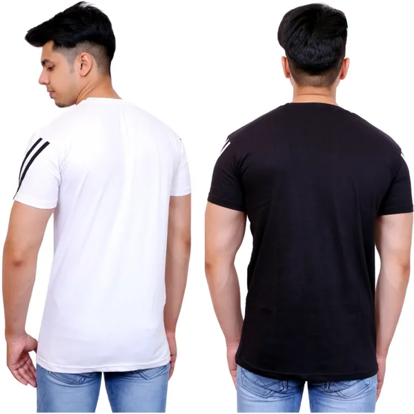 Pack_of_2_White_&_Black_Cotton_Blend_Striped_T-Shirt_For_Men