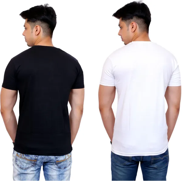 Pack_of_2_White_&_Black_Cotton_Blend_Solid_T-Shirt_For_Men