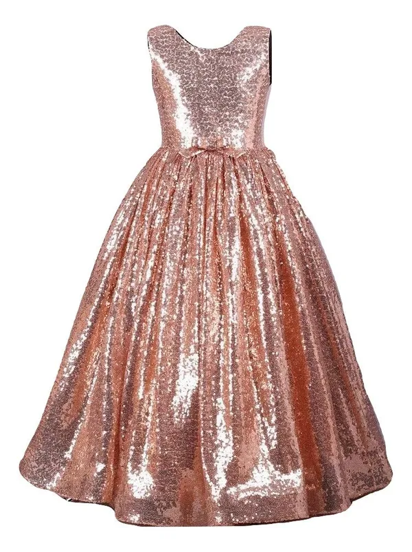 Copper_Sequined_Round_Neck_Long_Dress_For_Girls