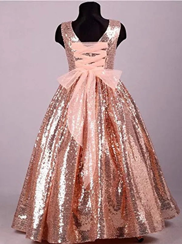 Copper_Sequined_Round_Neck_Long_Dress_For_Girls