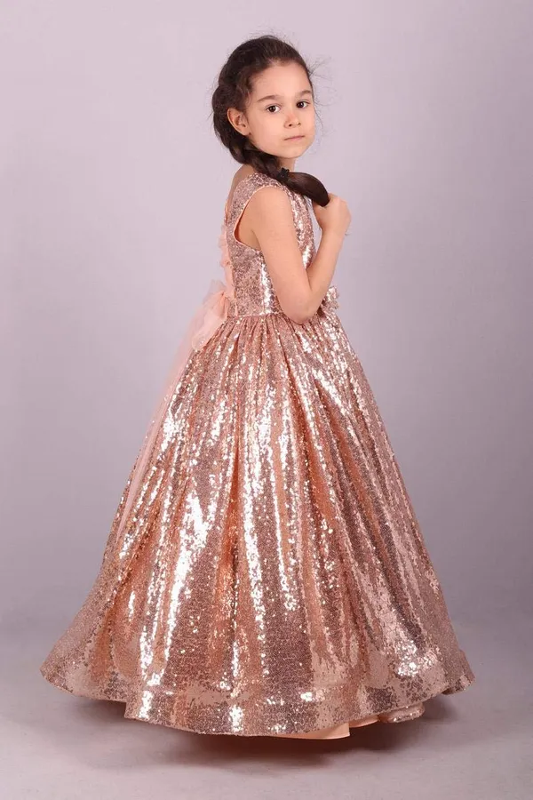 Copper_Sequined_Round_Neck_Long_Dress_For_Girls
