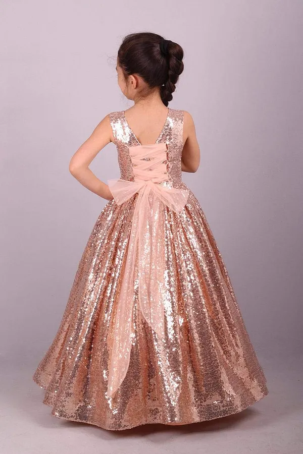 Copper_Sequined_Round_Neck_Long_Dress_For_Girls