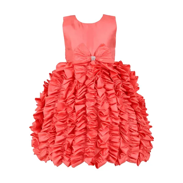 Coral_Polysilk_Solid_Round_Neck_Dress_For_Girls