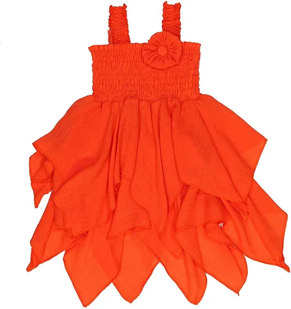 Orange_Cotton_Blend_Solid_Square_Neck_Tutu_Dress_For_Girls