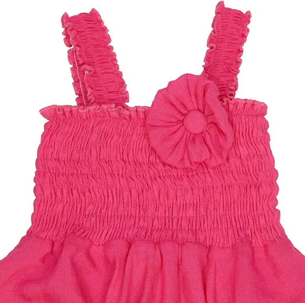 Magenta_Cotton_Solid_Square_Neck_Dress_For_Girls