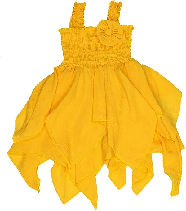 Yellow_Cotton_Blend_Solid_Square_Neck_Dress_For_Girls