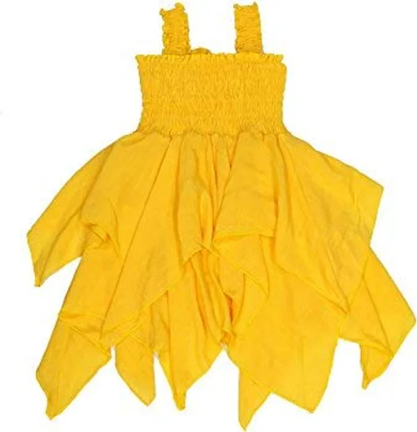 Yellow_Cotton_Blend_Solid_Square_Neck_Dress_For_Girls