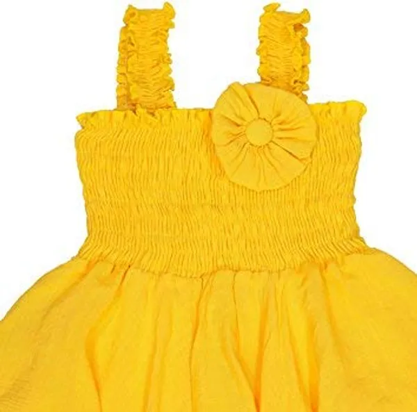Yellow_Cotton_Blend_Solid_Square_Neck_Dress_For_Girls