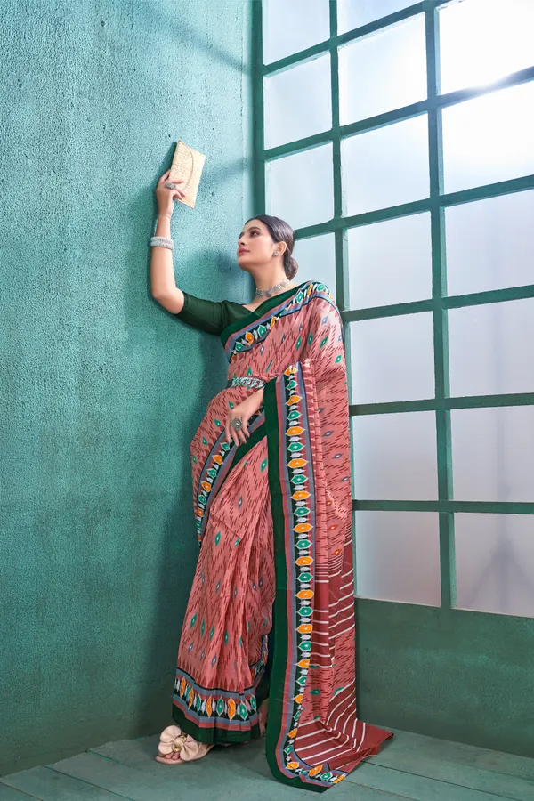 Ikkat_Print_Pure_Soft_Cotton_saree_With_Blouse_Piece