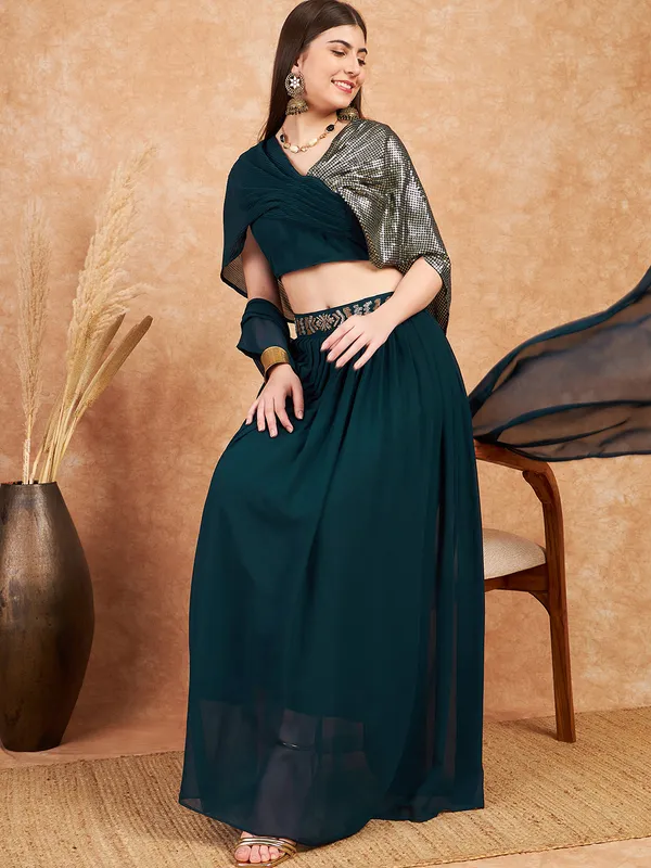 Teal_Georgette_Sequence_Embroidered_Flared_Readymade_Lehenga_Choli_With_Dupatta
