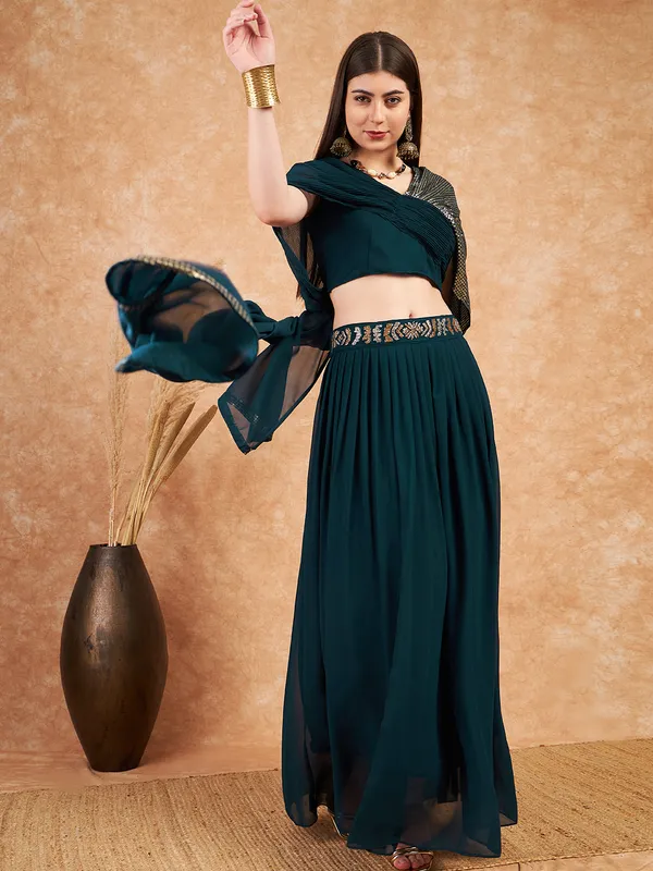 Teal_Georgette_Sequence_Embroidered_Flared_Readymade_Lehenga_Choli_With_Dupatta