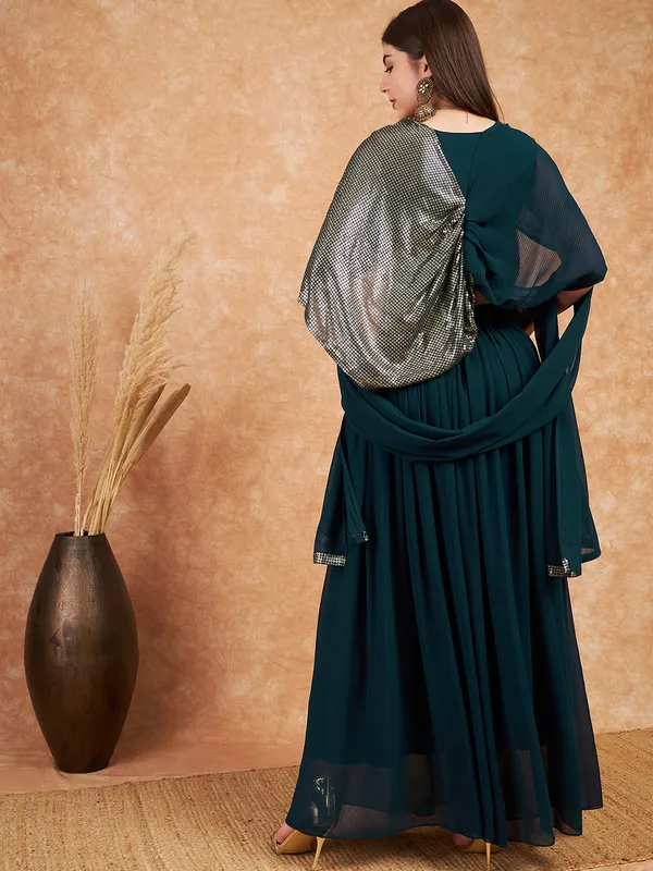 Teal_Georgette_Sequence_Embroidered_Flared_Readymade_Lehenga_Choli_With_Dupatta