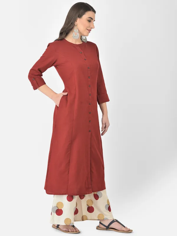 Maroon_Cotton_Solid_Kurta_With_Printed_Flair_Palazzo_Bottom_Set