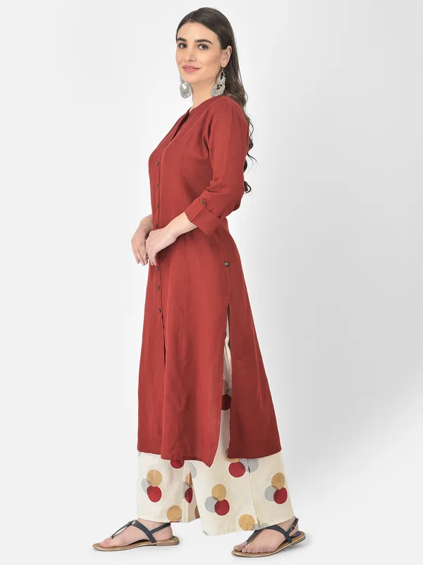 Maroon_Cotton_Solid_Kurta_With_Printed_Flair_Palazzo_Bottom_Set