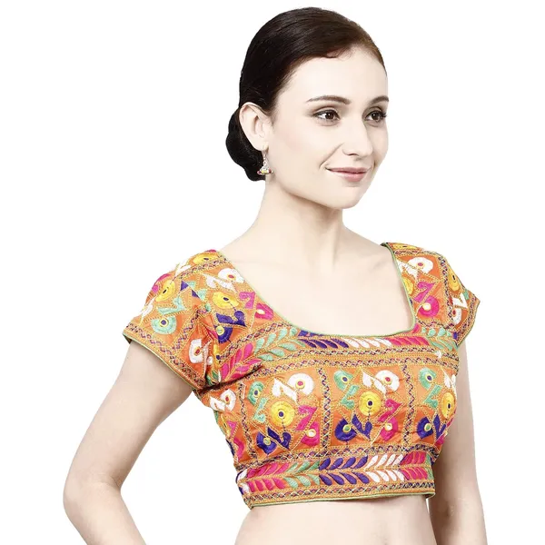 Orange_Premium_Cotton_Back_Button_Saree_Blouse_For_Women_&_Girls
