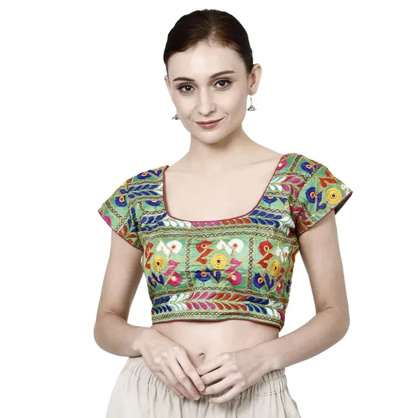 Green_Premium_Cotton_Back_Button_Saree_Blouse_For_Women_&_Girls