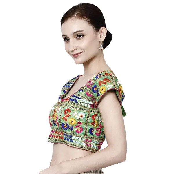 Green_Premium_Cotton_Back_Button_Saree_Blouse_For_Women_&_Girls