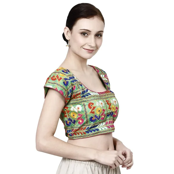 Green_Premium_Cotton_Back_Button_Saree_Blouse_For_Women_&_Girls