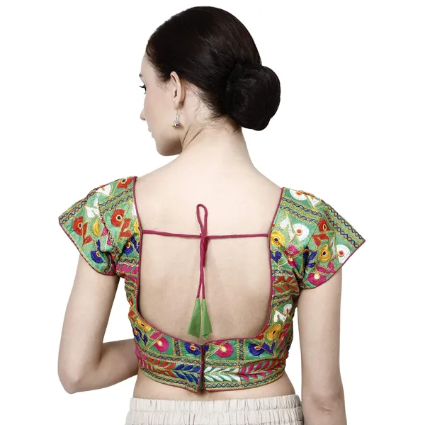 Green_Premium_Cotton_Back_Button_Saree_Blouse_For_Women_&_Girls