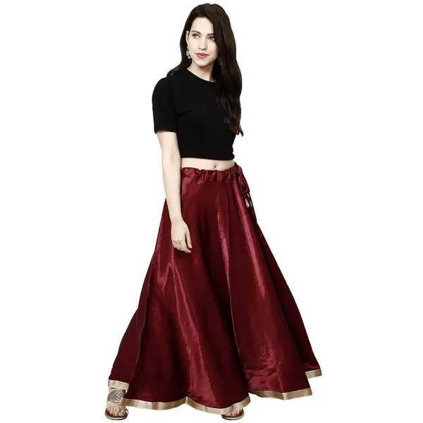 Maroon_Premium_Silk_Full_Skirt_For_Women_&_Girls