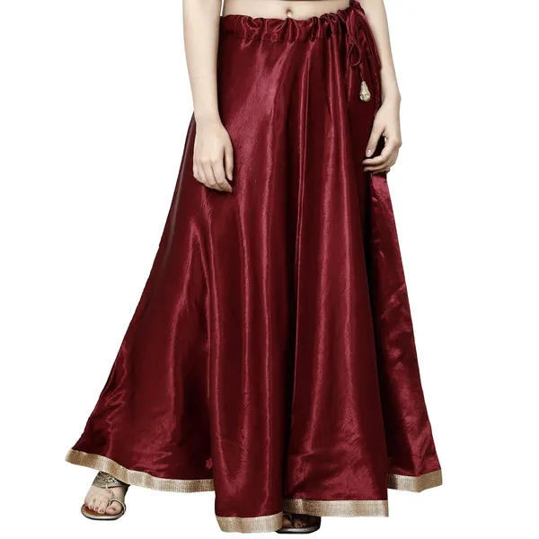 Maroon_Premium_Silk_Full_Skirt_For_Women_&_Girls