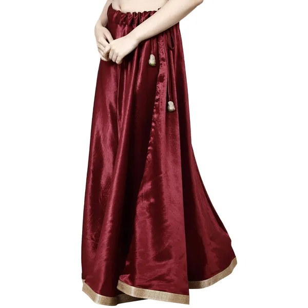 Maroon_Premium_Silk_Full_Skirt_For_Women_&_Girls