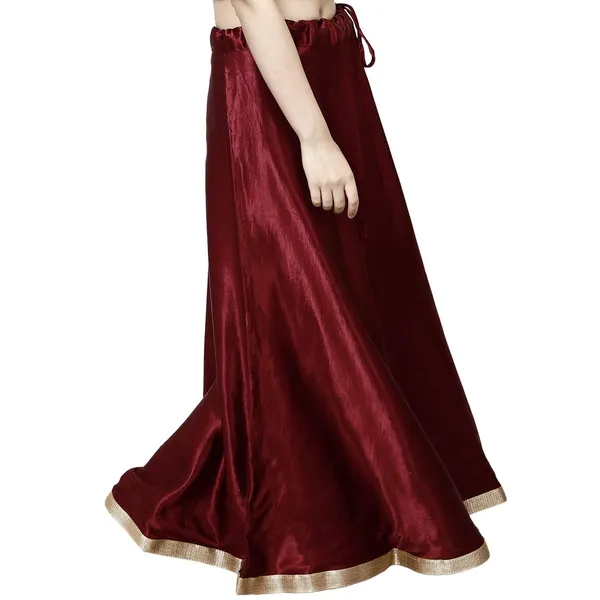 Maroon_Premium_Silk_Full_Skirt_For_Women_&_Girls