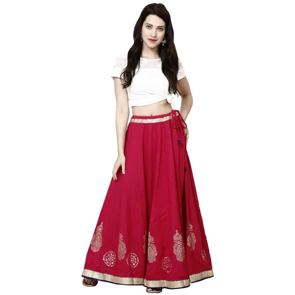 Pink_Premium_Rayon_Full_Skirt_For_Women_&_Girls
