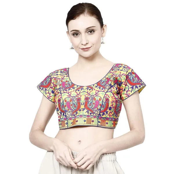 Yellow_Premium_Cotton_Saree_Blouse_For_Women_&_Girls