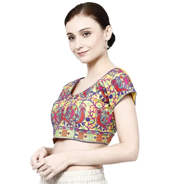 Yellow_Premium_Cotton_Saree_Blouse_For_Women_&_Girls