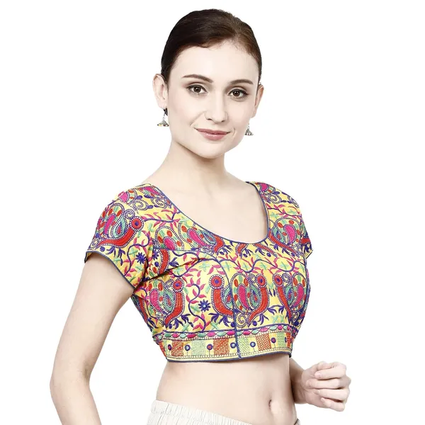 Yellow_Premium_Cotton_Saree_Blouse_For_Women_&_Girls