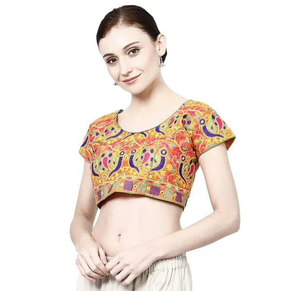 Orange_Premium_Cotton_Saree_Blouse_For_Women_&_Girls