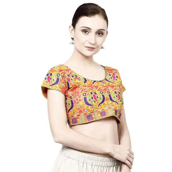 Orange_Premium_Cotton_Saree_Blouse_For_Women_&_Girls