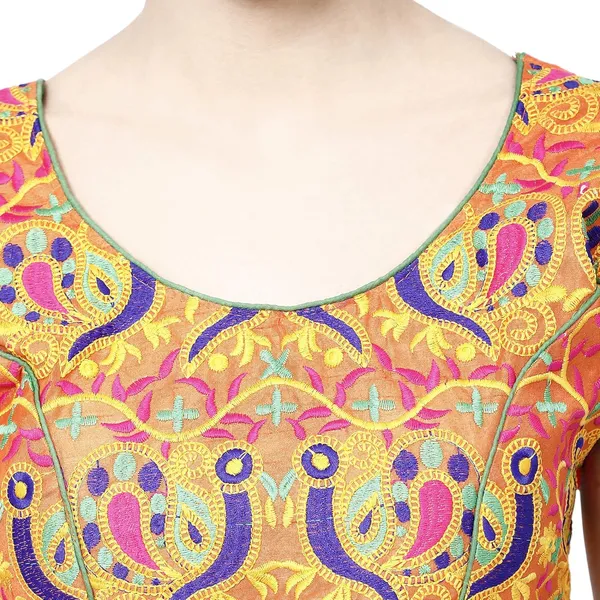 Orange_Premium_Cotton_Saree_Blouse_For_Women_&_Girls