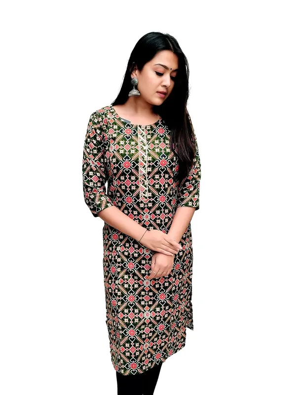 Green_Premium_Straight_Long_Kurti_Patoda_For_Women