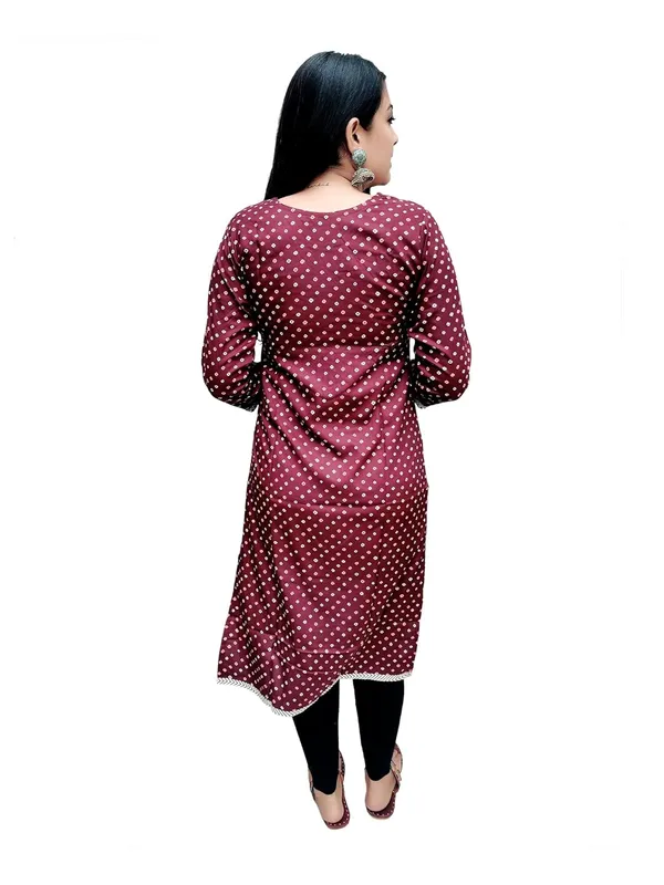 Maroon_Premium_Bandhani_Straight_Long_Kurti_For_Women