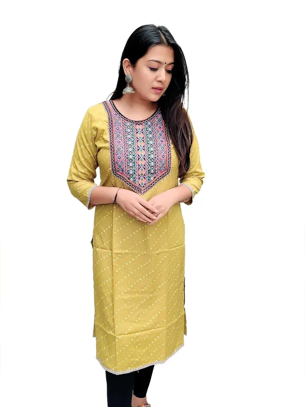 Mehendi_Premium_Bandhani_Straight_Long_Kurti_For_Women