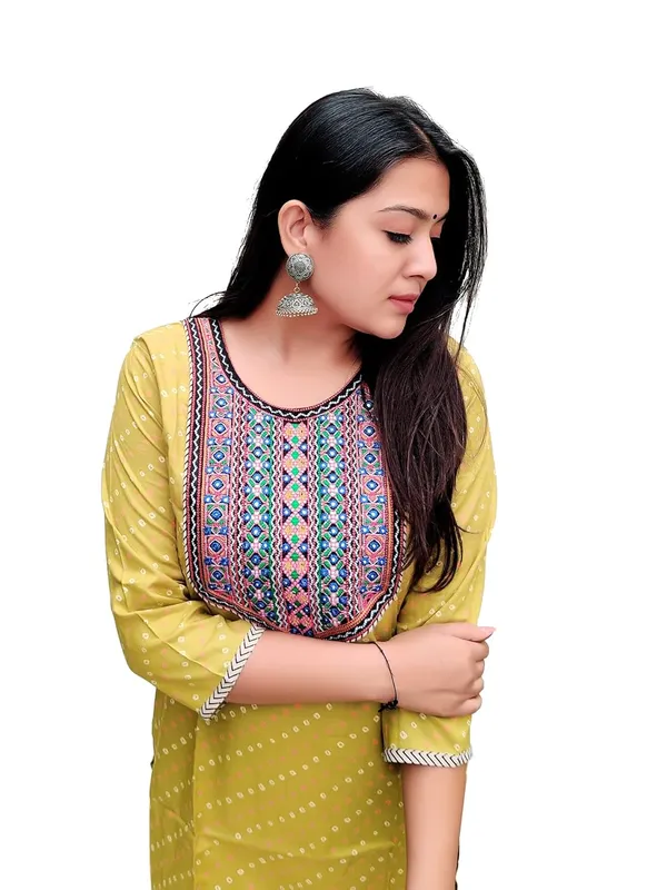 Mehendi_Premium_Bandhani_Straight_Long_Kurti_For_Women