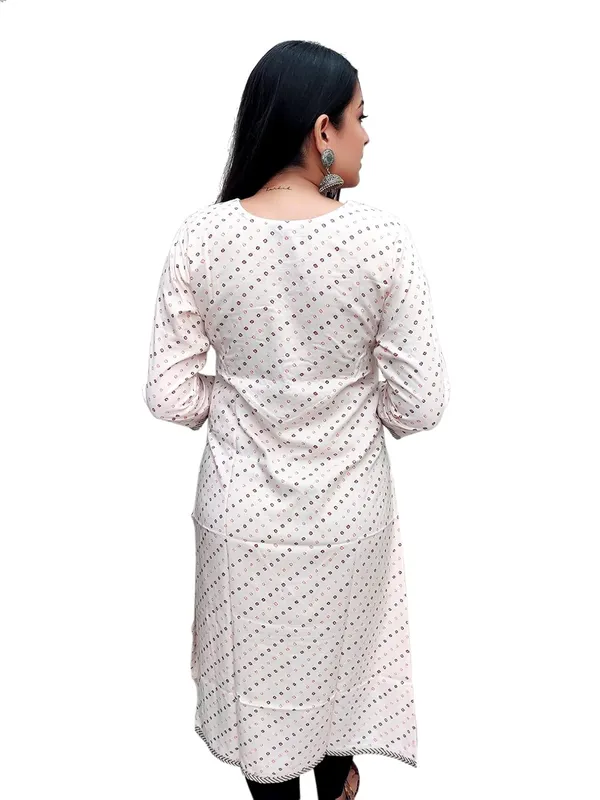 White_Premium_Bandhani_Straight_Long_Kurti_For_Women