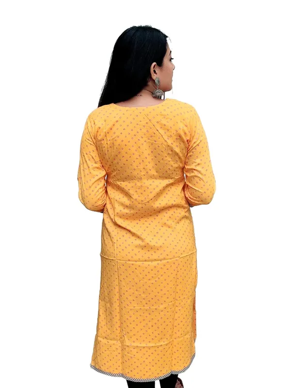 Yellow_Premium_Bandhani_Straight_Long_Kurti_For_Women