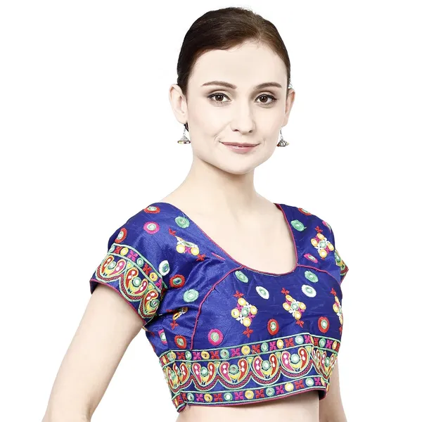 Navy_Blue_Premium_Cotton_Back_Button_Saree_Blouse_For_Women_&_Girls