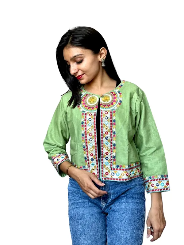 Green_Premium_Embroiderd_Ethnic_Shrug_Or_Jacket_|_Special_Embroidered_Cotton_Koti/_Jacket/_Waist_Coat