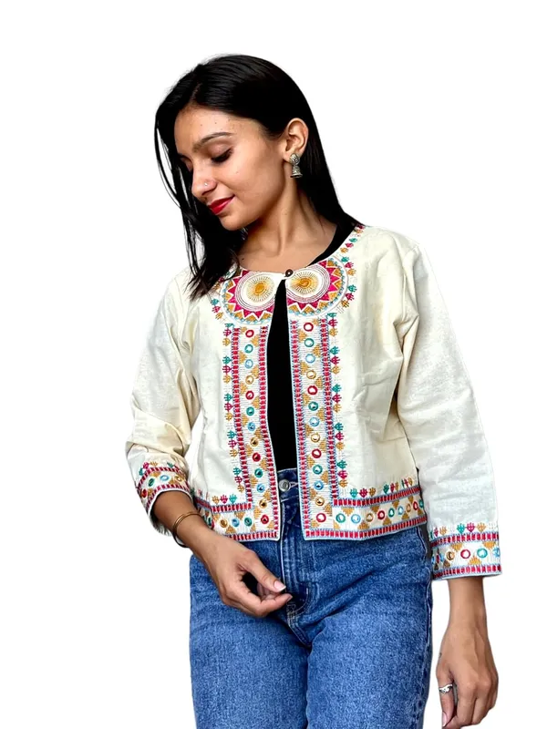 White_Premium_Embroiderd_Ethnic_Shrug_Or_Jacket_|_Special_Embroidered_Cotton_Koti/_Jacket/_Waist_Coat