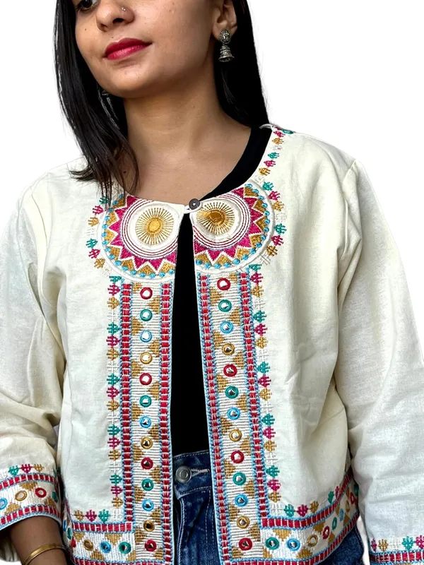 White_Premium_Embroiderd_Ethnic_Shrug_Or_Jacket_|_Special_Embroidered_Cotton_Koti/_Jacket/_Waist_Coat