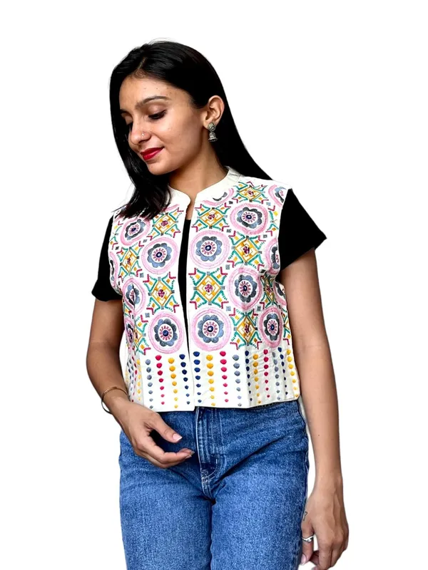 White_Premium_Embroiderd_Ethnic_Shrug_Or_Jacket_|_Special_Embroidered_Cotton_Koti/_Jacket/_Waist_Coat