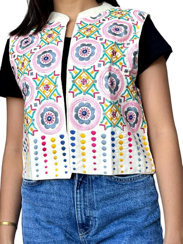 White_Premium_Embroiderd_Ethnic_Shrug_Or_Jacket_|_Special_Embroidered_Cotton_Koti/_Jacket/_Waist_Coat
