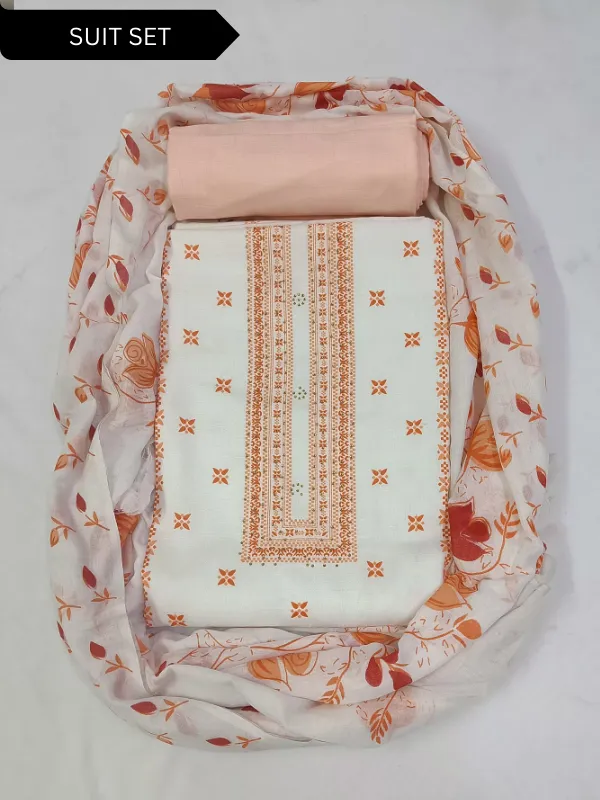 White_&_Orange_Indo_Cotton_Printed_Unstitched_Dress_Material